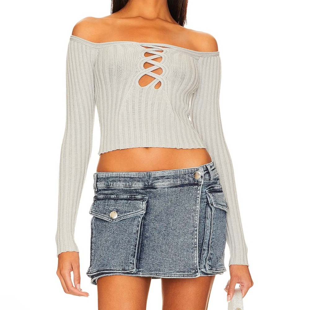 NBD Sansa Off Shoulder Sweater in Silver Grey